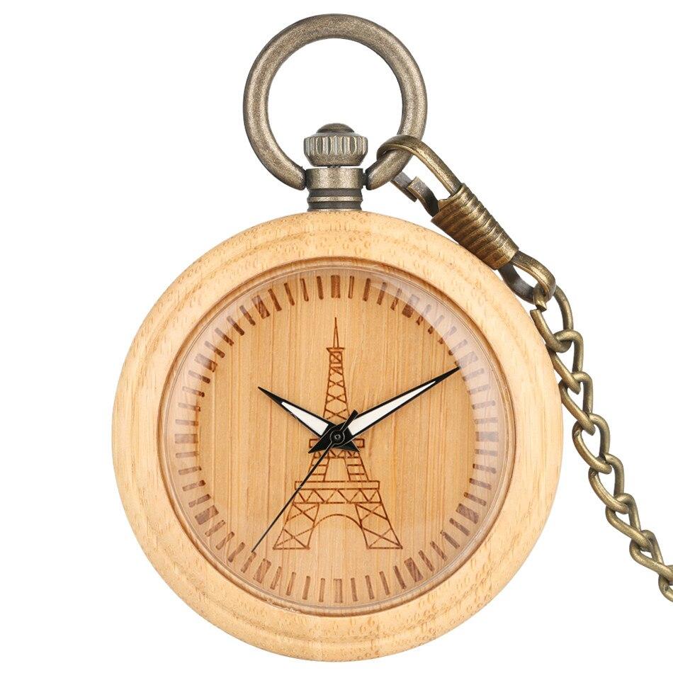 Wooden Pocket Watch Eiffel Tower Vintage Pocket Watch