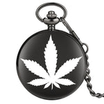 Black Pocket Watch Cannabis Leaf