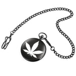 Black Pocket Watch Cannabis Leaf