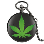 Black Pocket Watch Cannabis Leaf